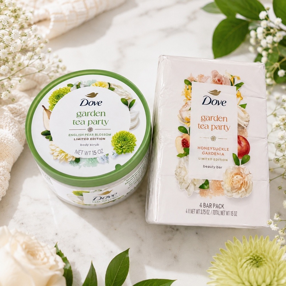 Dove Garden Tea Party Limited Edition Body Scrub & Beauty Bar Bundle